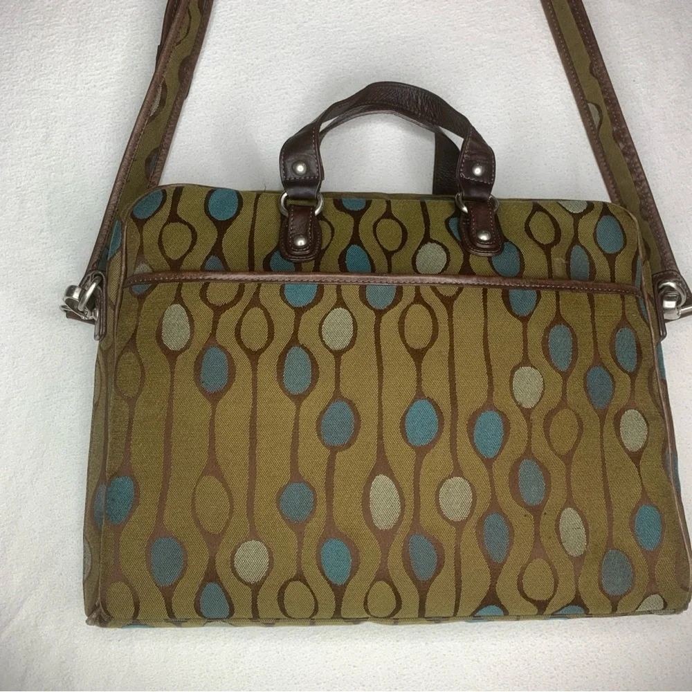 Angela Adams Retired Green Teal Canvas Shoulder Tote Satchel Geometric Bag HTF